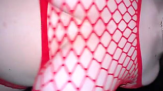 Massive Boobs Pregnant Girl in Red Mesh Rides Cock Then Doggy Fuck
