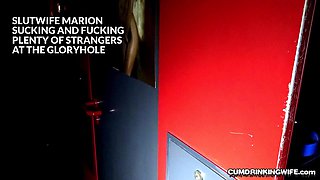 Slutwife sucking and fucking lots of cocks at the gloryhole