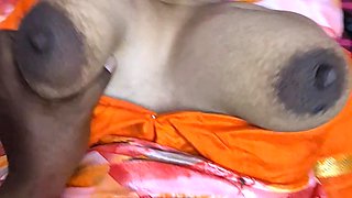 Indian Aunty Sreejaa Juicy Tities Bouncing Hard POV Sex in Saree Orange Blouse