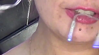Deep Throat to a Super Long Strip of Blue Lights