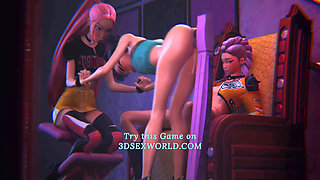 Lesbian College Girls Femdom FFF Threesome (3D Animation)