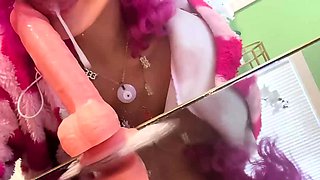 Multi Colored Hair Nali Marie Fearlessly Rides Huge Dildo
