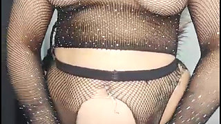 Squirting Masturbation with Fishnet Stockings