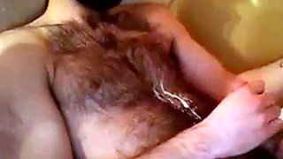 Hairy Stud Shoots Cum All Over Himself