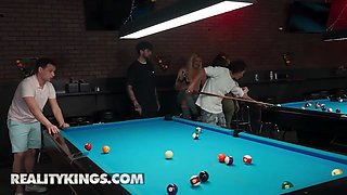 Reality kings - shrooms q gets kinky with her guy at the pool hall and swallows his rod