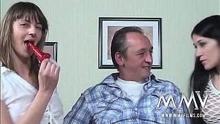Sexy teen and housewife licking a dick lollipop
