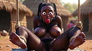 African Black Hairy Woman in Bondage - Waiting to Be Fucked by Tribe