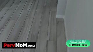 Pervmom - playful cougar gets nude in the kitchen and serves her sonny a breakfast fellatio