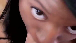 Cute ebony teen Lexxi Loads POV no hand bj and cum swallow