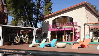 Bikini dressed teen legal enjoys a 4 way group sex