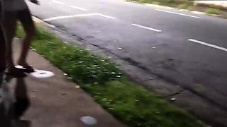Risky masturbation at the bus stop next to the scorching