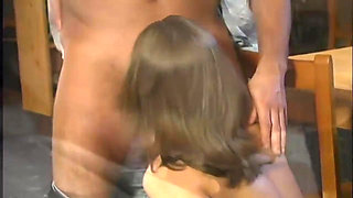 Skinny Brunette Stretched Wide in Intense Table Pounding