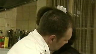 Waitress and big cock chef action in the kitchen