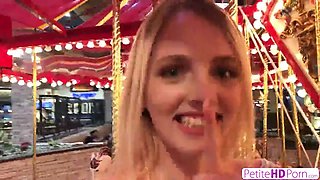 Petite Blonde Cutie Goes For Carousel Ride Then Rides Cock