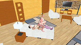 Animated 3D Lesbian Porn - Mature Woman with Strap‑on, Teen Riding Dick on Bed