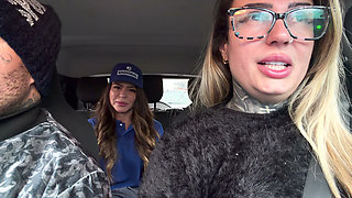 My Husband's Cuckold Got Out of the Car and I Called the Gas Station Attendant to Fuck and She Accepted and Got in the Car and W