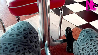 Shoeplay in My Black Pattent Flats in a Bar