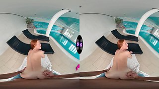 Chesty babe taunts and fucks fortunate boy by the pool - tmwvrnet