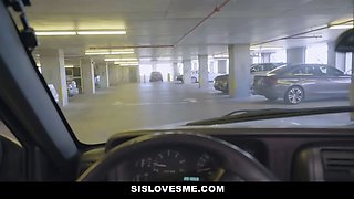 Stepbrother tricks his lump of fuck meat of a sister to deepthroat him in the car - sislovesme