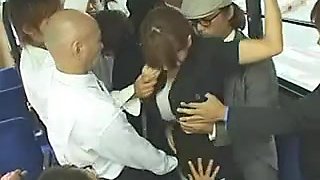Japanese bukkake in a public bus