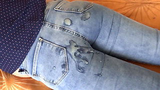 MY beautiful 58 year old wife very excited masturbates and I cum in her ass with her jeans on