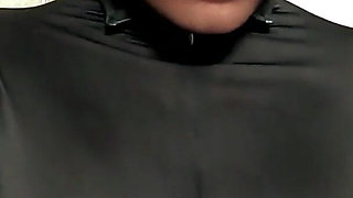 Pantyhose Encasement. Faceless Nylon Suit Tease, Finger Sucking and Intense Orgasm