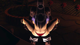 My Black Boyfriend Fucked Me in Pussy and Cum in Mouth at Night Backyard. 3D Animation