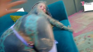 Sexy HIPPIE in Lingerie has wild sex with interviewer