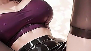 Bathroom Purple Shiny Beauty Black Boots Kneel Blowjob Bathtub Ride to Massive Creamy Ass Finish