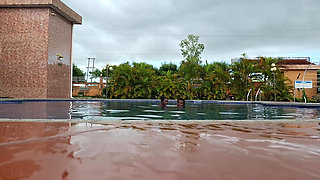 Sperm Floating in the Pool, Hard Sex in the Water, Double Orgasm