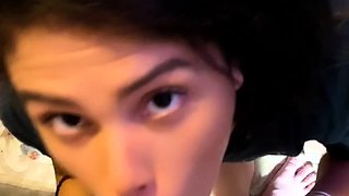 Hot POV homemade blowjob with brunette girlfriend