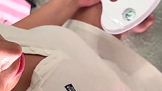 No Panties No Bra All Naturals Big Boobs MILF Wife Cheats on Small Dick Husband by Giving a Handjob to Her Model