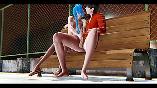 Jinx Rips a Man's Cock in Public - Lol Jinx Park Bench Handjob