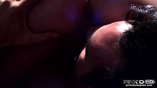 Hot blonde with big tits gets into hard 69 action