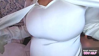 BBW Mature Milf Wife Cheats With Big Tits in Pantyhose and Plain Panties