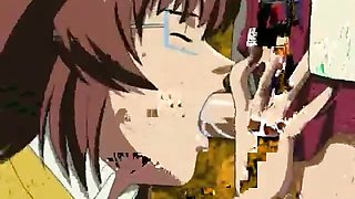 Winsome hentai secretary in glasses giving felatio in the
