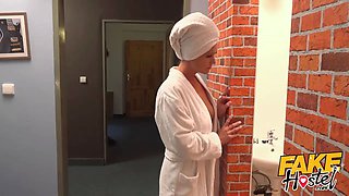 Fake hostel elastic Big Tits and cougar have threesome with dude