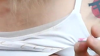 Smoking Cigarrete While Strocking and Sucking a Cock