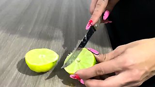Food Fetish eating my papaya catched for my stepsister