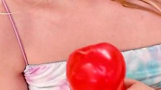 Slim blonde Harlow West POV blowjob and swallow