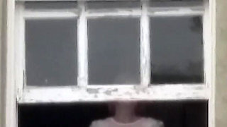 Tits in Hotel Window Very Public Julie Cunningham Flashing Huge Natural 38F Tits