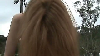 Dude Holds His Cock Out of the Way so Redheaded Tranny Can Fuck His Ass