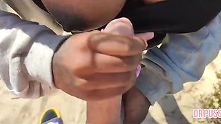 Pregnant Wife Ditched by Hubby Milks a Stranger's Giant Cock on the Beach