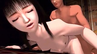 Lusty anime brunette gets pussy nailed on the floor