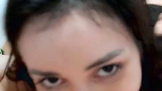 Skinny amateur sucks cock and fingers herself in pov scene