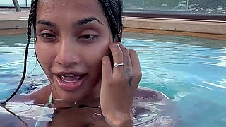 Busty India Gives an Amazing Blowjob in the Hotel Pool to Everyone's Glass- Yasmina Khan