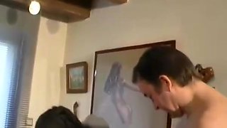 French woman enjoys three guys and DP