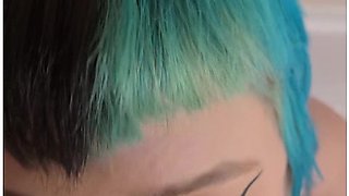Piss Drinking Blue Haired Goth Slut Swallows Piss & Takes Huge Facial
