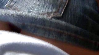 Superb teen in mini jeans skirt Maddie gives lap dance to a