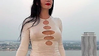 Outdoor Pussy Flashing, Pee in the Glass, Spit, Ahegao, Fake Cum on My Tits & Body